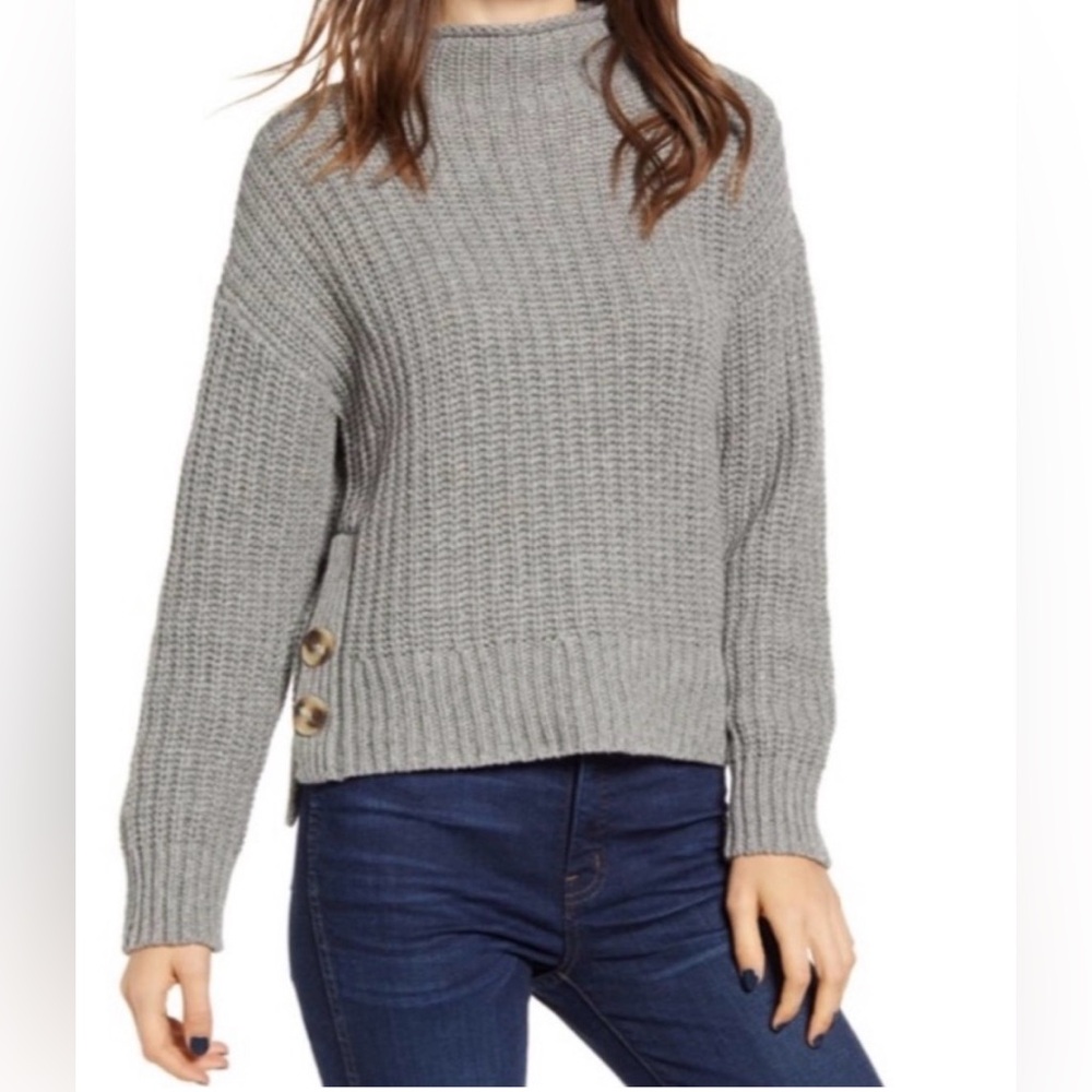 Madewell Gray Mock Neck Side-Button Pullover Sweater